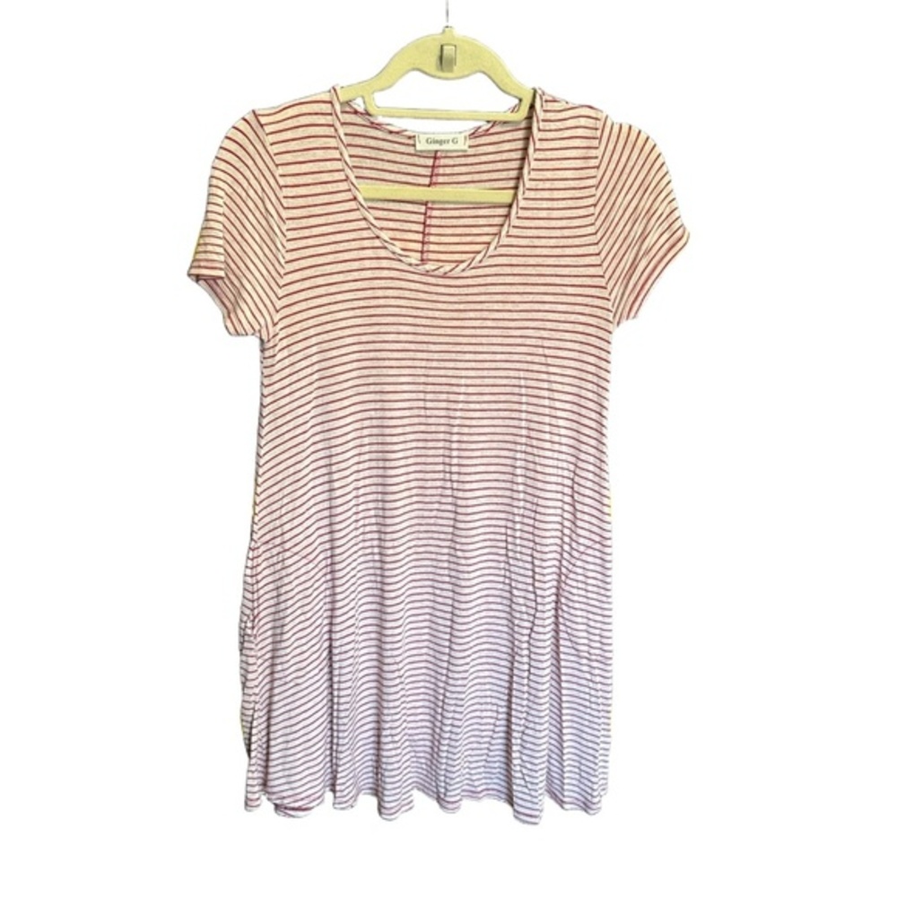 Ginger G Womens Small Striped TShirt dress‎ w/pockets Scoop